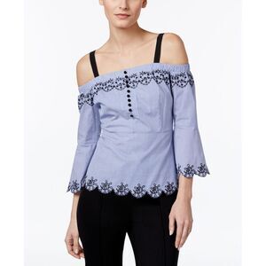Yyigal Embroidered Cold Shoulder Cotton Top